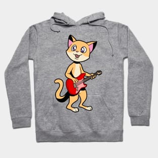 Comic cat playing electric guitar Hoodie